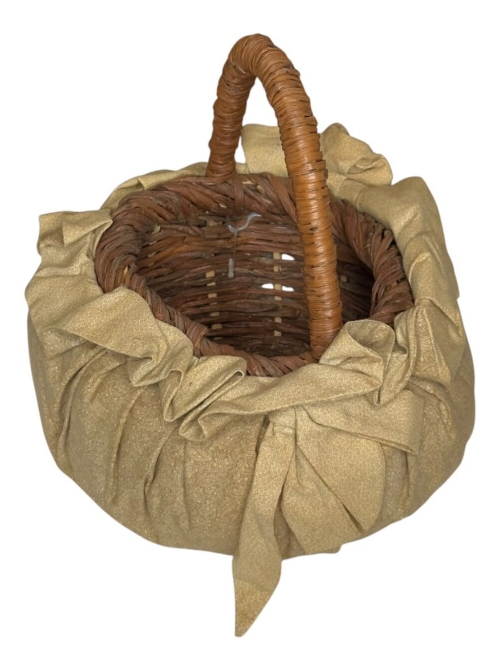 Rustic Woven Wicker Basket Gold Fabric Liner Handle Farmhouse Decor